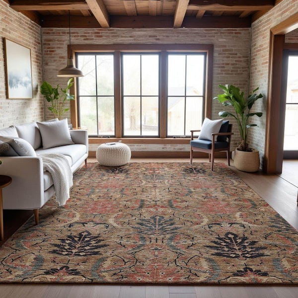 Mayfield Premium Machine Washable Abstract AMF1082 Khaki 9 ft. x 12 ft. Area Rug