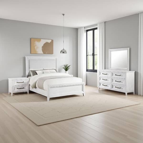 Leva 4-Piece White Wood Queen Size Bedroom Set