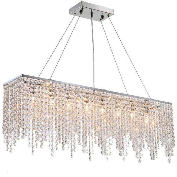 Siljoy Shire 32 In Chrome Crystal Modern Chandelier 7 Light Kitchen Island Linear Dining Room Pendant Lighting Shlp00408 Siljoy Shire 32 In Chrome Crystal, Diy Rectangle Crystal Chandelier Dining Room