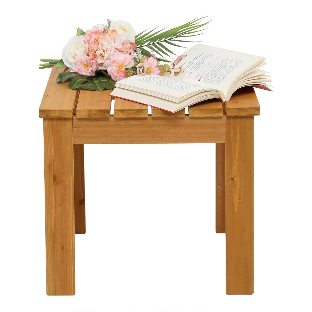 Natural Fir Wood Square Outdoor End Table