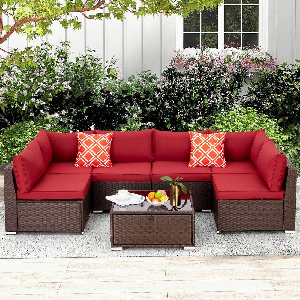 Cesicia 7Piece PE Wicker Outdoor Sectional Patio Furniture
