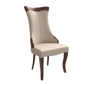 Modern Dining Chair Light Toupe Upholstered in Leather Accent Kitchen Chair with Rubberwood Legs Novara Series