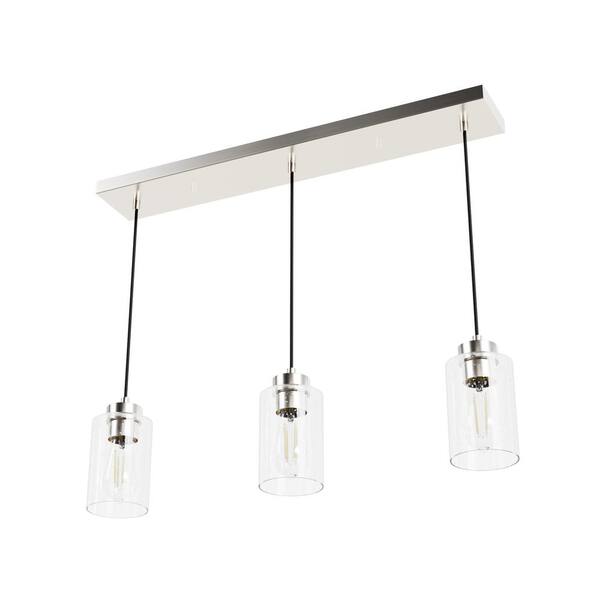 Hunter - Hartland 3-Light Brushed Nickel Island Chandelier with Clear Seeded Glass Shades