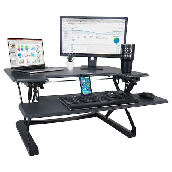 36 in. H Gray and Black Adjustable Standing Desk with Keyboard Tray