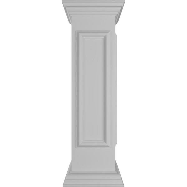 Ekena Millwork Corner 40 in. x 12 in. White Box Newel Post with Panel, Peaked Capital and Base Trim (Installation Kit Included)