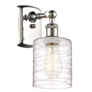 Cobbleskill 1-Light Polished Nickel Wall Sconce with Deco Swirl Glass Shade
