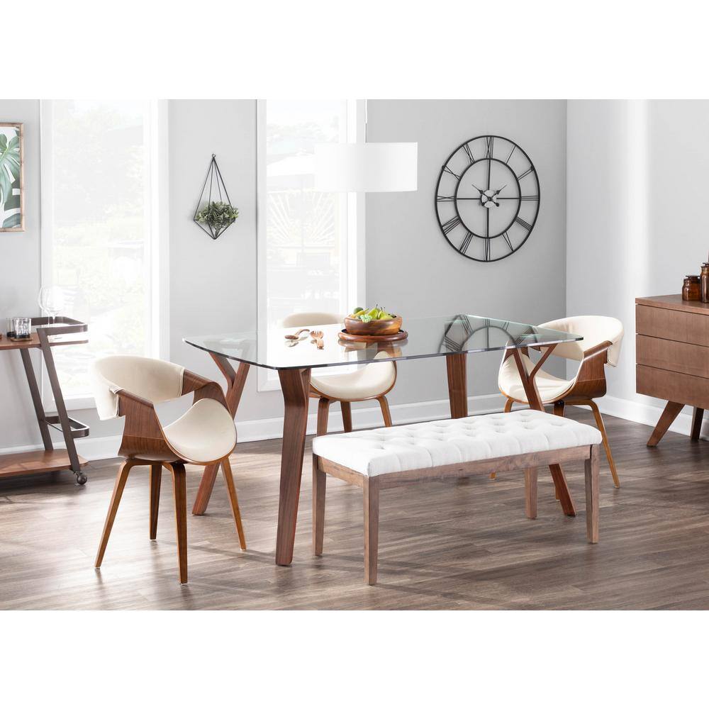 Curvo Walnut and Cream Upholstered Low Arm Chair