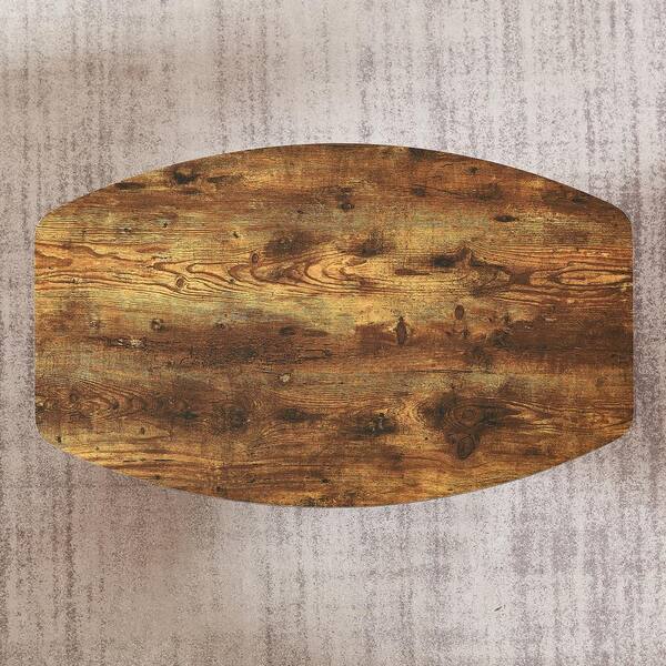 Coffee Table for Living Room 35.43 in. Rustic Brown Oval Wooden Top Coffee Table with Storage Compartment Shelf