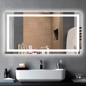 55 in. W x 30 in. H Large Rectangular Frameless Anti-Fog Ceiling Wall Mount Bathroom Vanity Mirror in Silver