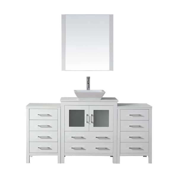 Virtu USA Dior 67 in. W Bath Vanity in White with Stone Vanity Top in White with Square Basin and Mirror