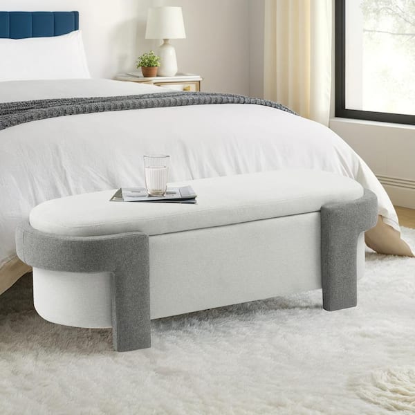 CHRISTOPHER KNIGHT HOME Loftia Modern Polyester Upholstered Flip Top Storage Ottoman Bench, Off-White Plus Grey