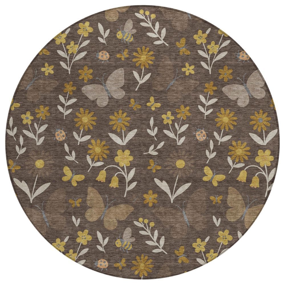 Chantille Machine Washable Indoor/Outdoor Abstract ACN2618 Fudge 8 ft. x 8 ft. Round Rug price history on PriceWatchPro