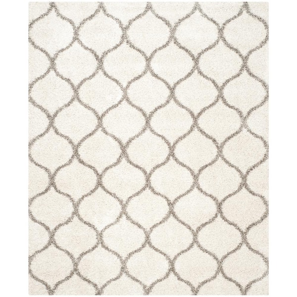SAFAVIEH Hudson Shag Ivory/Gray 9 ft. x 12 ft. Geometric Trellis Area Rug