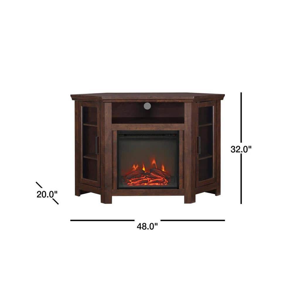 Traditional Brown 48" Corner Media Stand with Electric Fireplace
