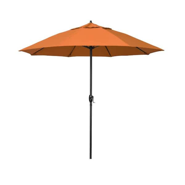 California Umbrella 7.5 ft. Black Aluminum Market Patio Umbrella Fiberglass Ribs and Auto Tilt in Tangerine Sunbrella