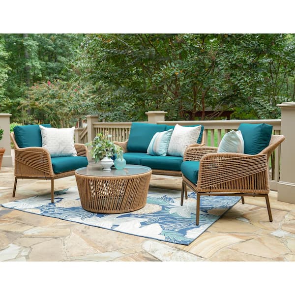 Leisure Made Terrell 4-Piece Wicker Seating Set with Peacock Cushions