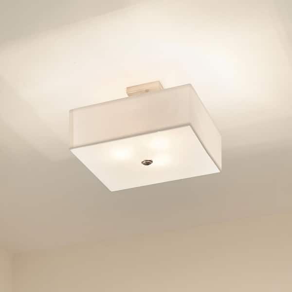 KICHLER Shailene 18 in. 3-Light Brushed Nickel Square Hallway Transitional Semi-Flush Mount Ceiling Light with Microfiber Shade