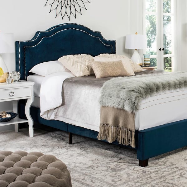 Safavieh Theron Navy Queen Upholstered Bed Safavieh Theron Navy Queen Upholstered Bed