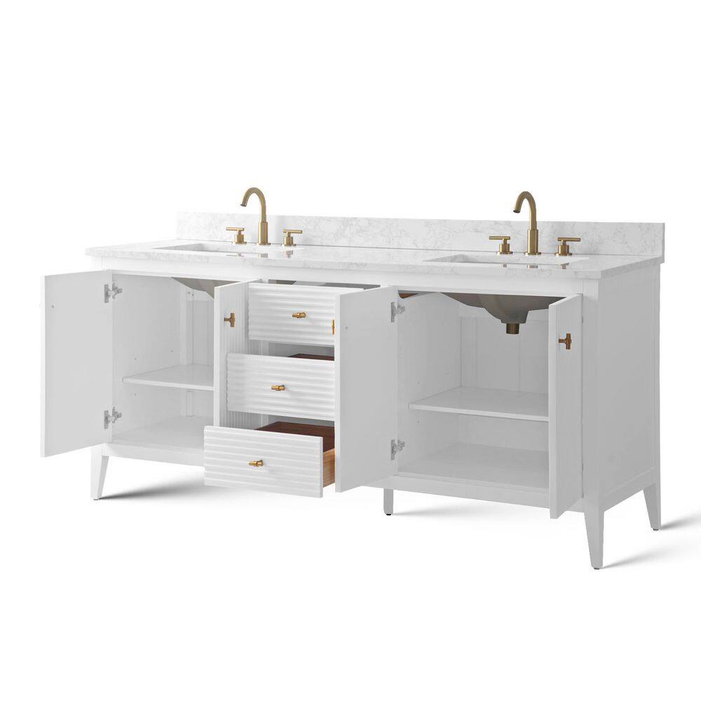 72" Linear White Double Sink Vanity with Golden Brushed Hardware