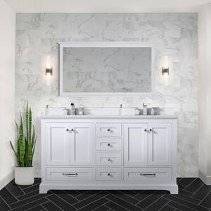 Dukes 84 Navy Blue Double Vanity, White Carrara Marble Top, White Squ -  HouseTie