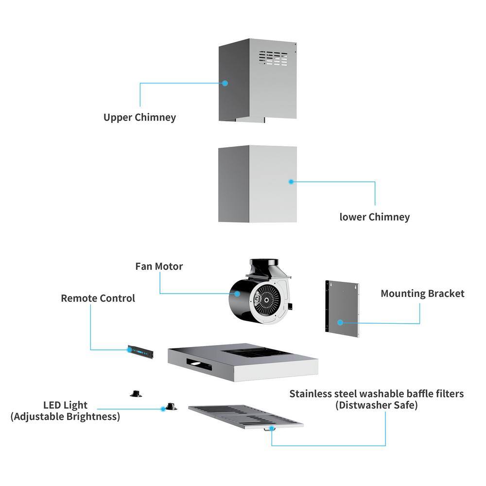 30-Inch Silver Stainless Steel Wall Mounted Range Hood with Charcoal Filter