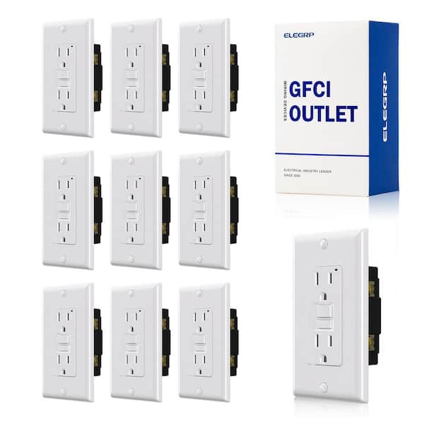 ELEGRP GFCI Outlet Self-Test, 15 Amp 125V Tamper Resistant Duplex wall outlet, with Glossy Wall Plate, UL Listed, White 10PC