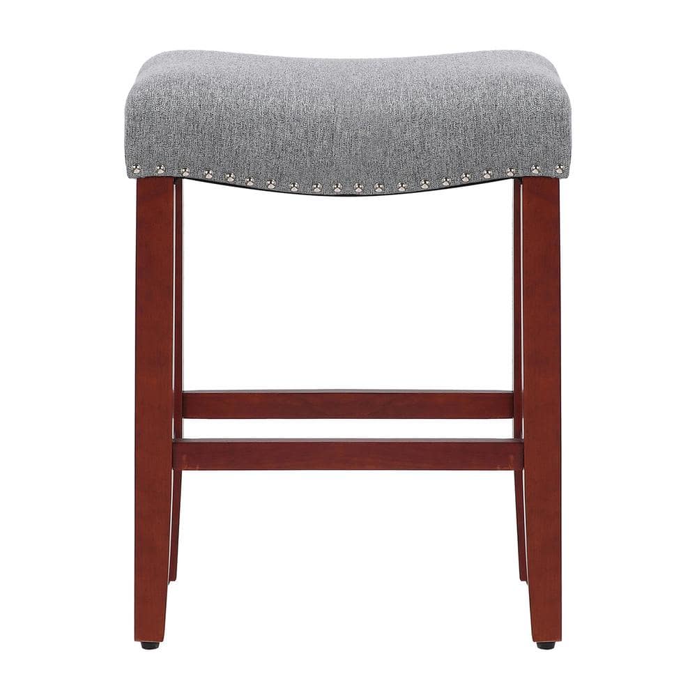 Antique Gray 24" Wood Saddle Style Backless Bar Stool