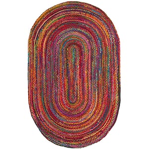 Braided Red/Multi 5 ft. x 8 ft. Oval Border Area Rug