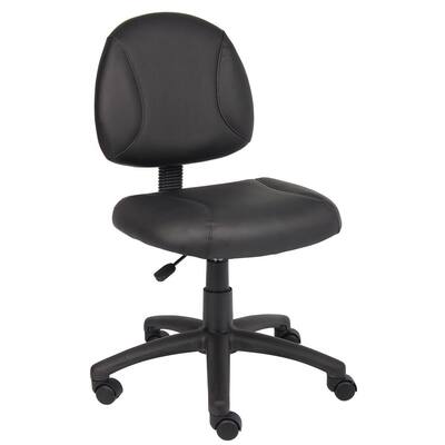 25 in. Width Big and Tall Black Leather Task Chair with Swivel Seat