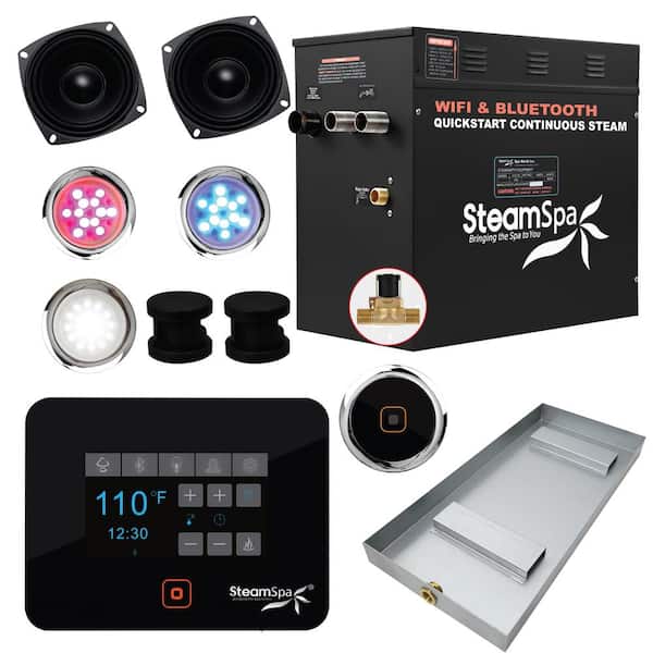 SteamSpa Black Series WiFi and Bluetooth 12kw QuickStart Steam Bath Generator Control Kit Package in Matte Black