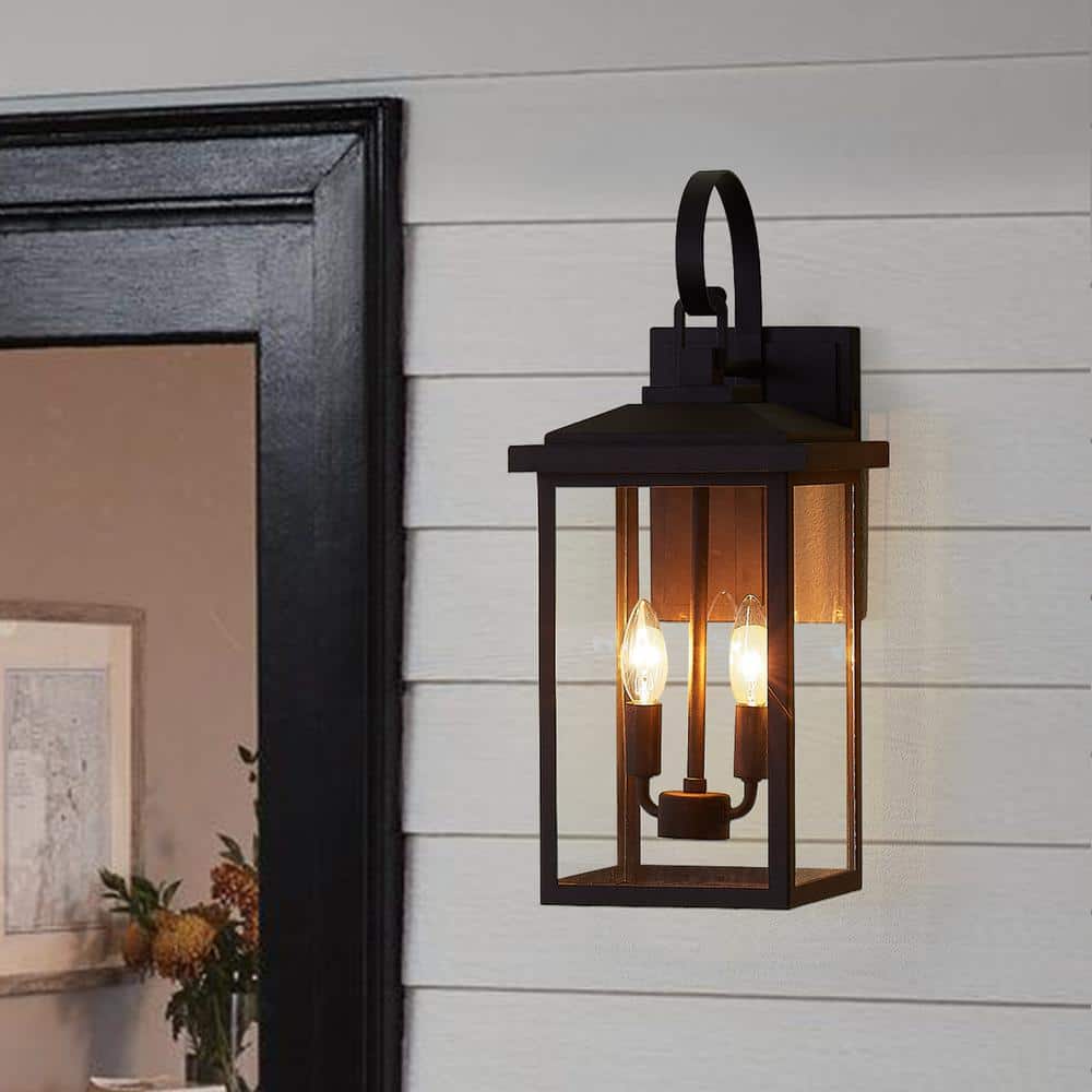 Kawoti 19.75" Black Glass 2-Light Outdoor Wall Lantern