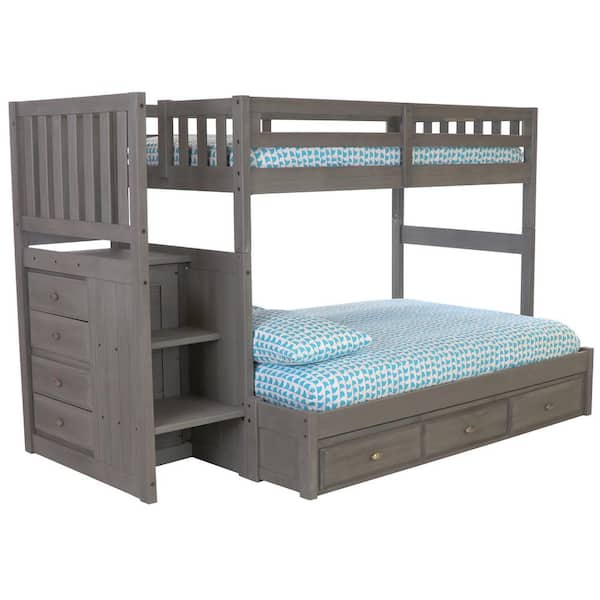 OS Home and Office Furniture Charcoal Mission Gray Twin Over Full Staircase Bunkbed with 3-Drawers