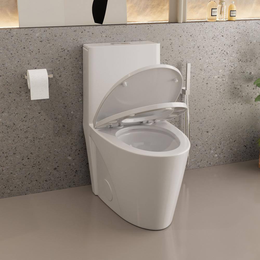 Glossy White Ceramic Dual Flush Elongated One-Piece Toilet