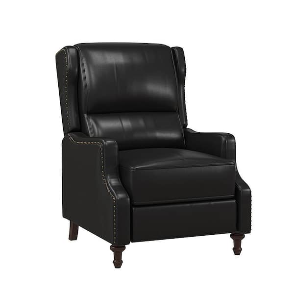 JAYDEN CREATION Gerhard Black Genuine Leather Recliner with Nailhead Trim