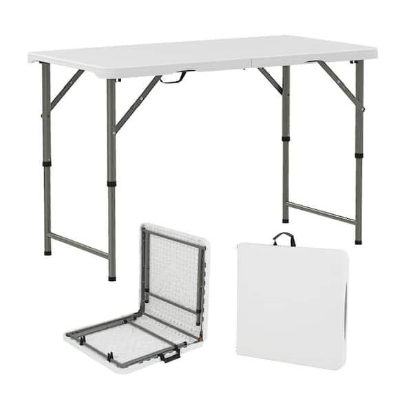 4 ft Folding Camping Table HDPE Fold-in-Half Adjustable Height Picnic Table with Carry Handle 17 lb
