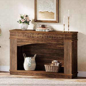 Benjamin 47.24 in. Brown Rectangle Wood Console Table Behind Sofa Entryway Couch Accent Pattern Wall Table Home Office