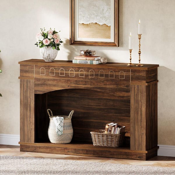 TRIBESIGNS WAY TO ORIGIN Benjamin 47.24 in. Brown Rectangle Wood Console Table Behind Sofa Entryway Couch Accent Pattern Wall Table Home Office