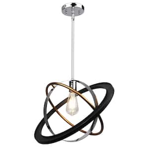 1-Light Chrome, Satin Brass and Black Circular Ring Pendant Light