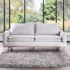 Kasi 82 in. Round Arm Cotton Linen Blend Straight Sofa In Oak/Light Gray With Feather Blend