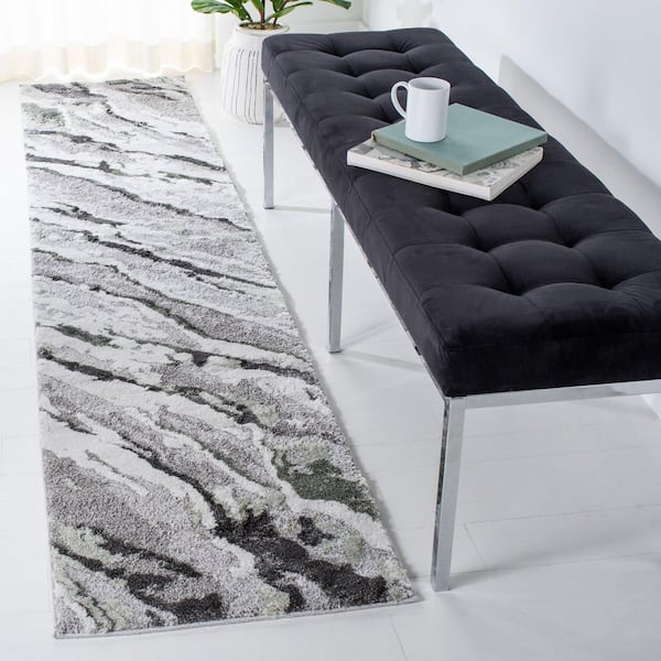 Century 2 ft. x 9 ft. Gray/Green Army Marle Runner Rug