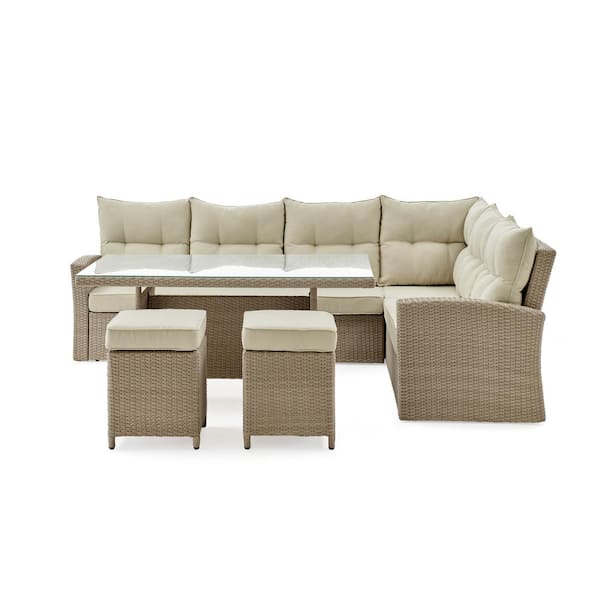Pure Garden Canaan Beige 4-Piece All-Weather Wicker Patio Conversation Deep-Seating Set with Cream Cushions