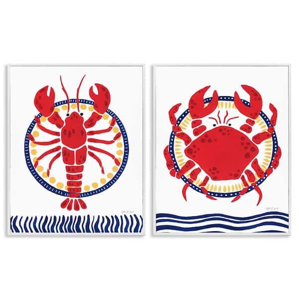 Stupell Industries Coastal Lobster and Crab by Yvette St. Amant 2 Pieces White Framed Animal Giclee Art Print 14 in. x 11 in.
