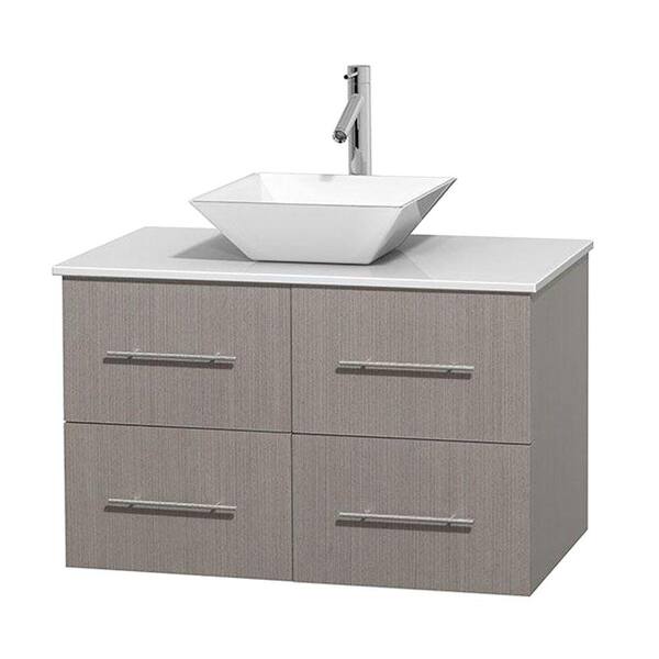 Wyndham Collection Centra 36 in. Vanity in Gray Oak with Solid-Surface Vanity Top in White and Porcelain Sink