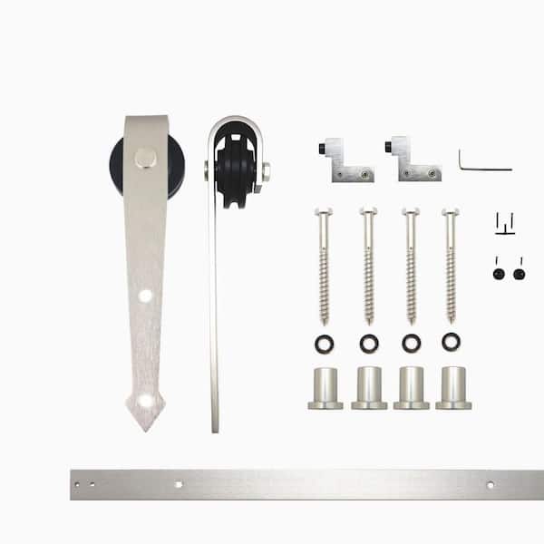 HOMACER 5 ft./60 in. Brushed Nickel Non-Bypass Sliding Barn Door Hardware Kit Arrow Design Roller for Single Door