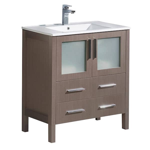 Fresca Torino 30 in. Bath Vanity in Gray Oak with Ceramic Vanity Top in White with White Basin