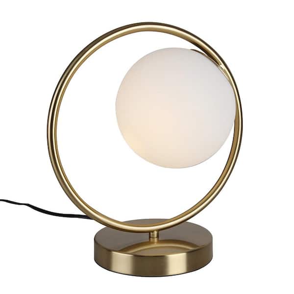 JC TOPA Contemporary H 11.8in. 1 Light Opal Acrylic globe Dimmable Gold Bedside lamp Modern Table lamp with Rotary Dimmer