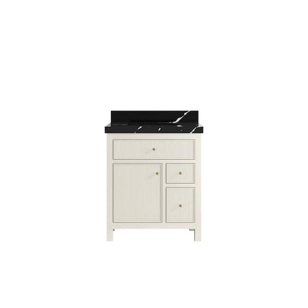 Willow Collections Sonoma 30 in. Single Sink Freestanding Alabaster Bath Vanity with Calacatta Black Qt. Top Unassembled
