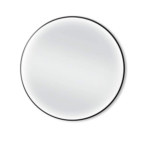 WELLFOR 24 in. W x 24 in. H Round Aluminum Alloy Framed Wall Bathroom Vanity Mirror in Black