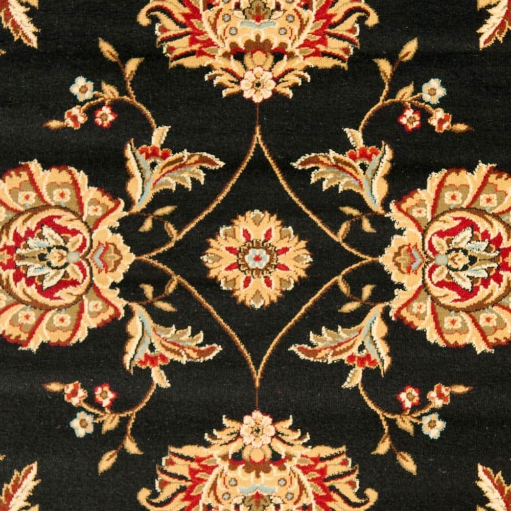 Black and Ivory Floral Synthetic 5' x 7' Area Rug