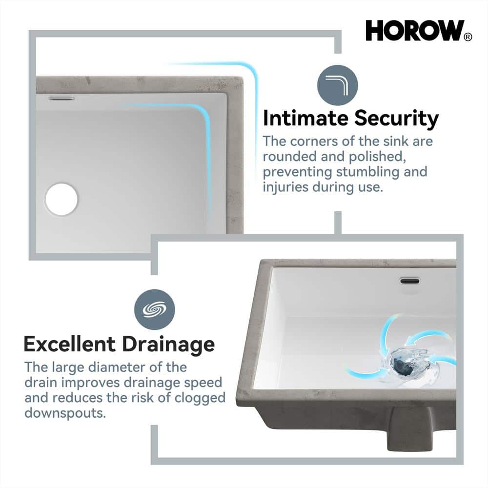 23.6" White Ceramic Undermount Rectangular Bathroom Sink with Overflow